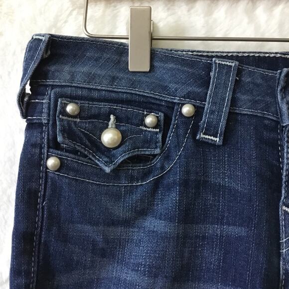 True Religion Blue Pearl Button Wide-Leg Jeans - Picture 3 of 16